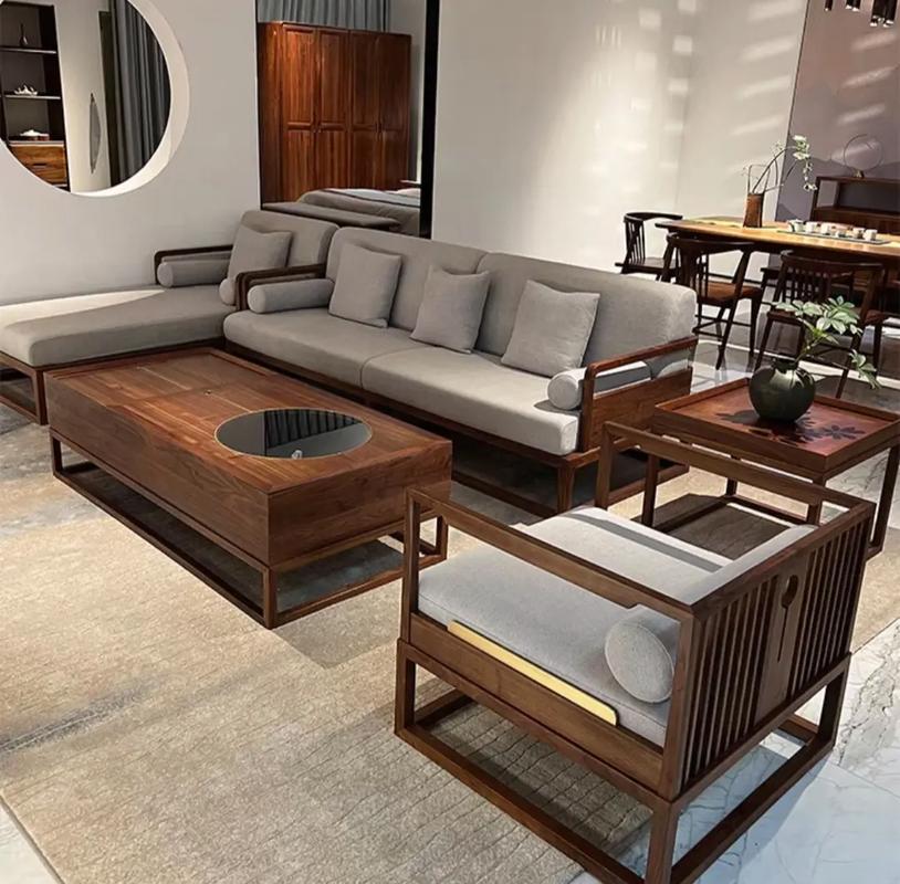 新中式北美黑胡桃木沙發組合 禪意布藝與小戶型空間的完美融合